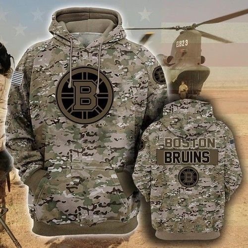 Boston Bruins Camouflage Veteran Pullover And Zippered Hoodies Custom 3d Graphic Printed 3d Hoodie All Over Print Hoodie For Men For Women