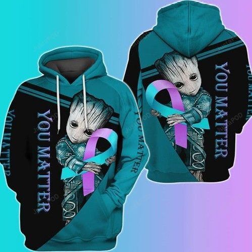You Matter Groot Support Suicide Prevention Ribbon Pullover And Zip Pered Hoodies Custom 3d Graphic Printed 3d Hoodie All Over Print Hoodie For Men For Women