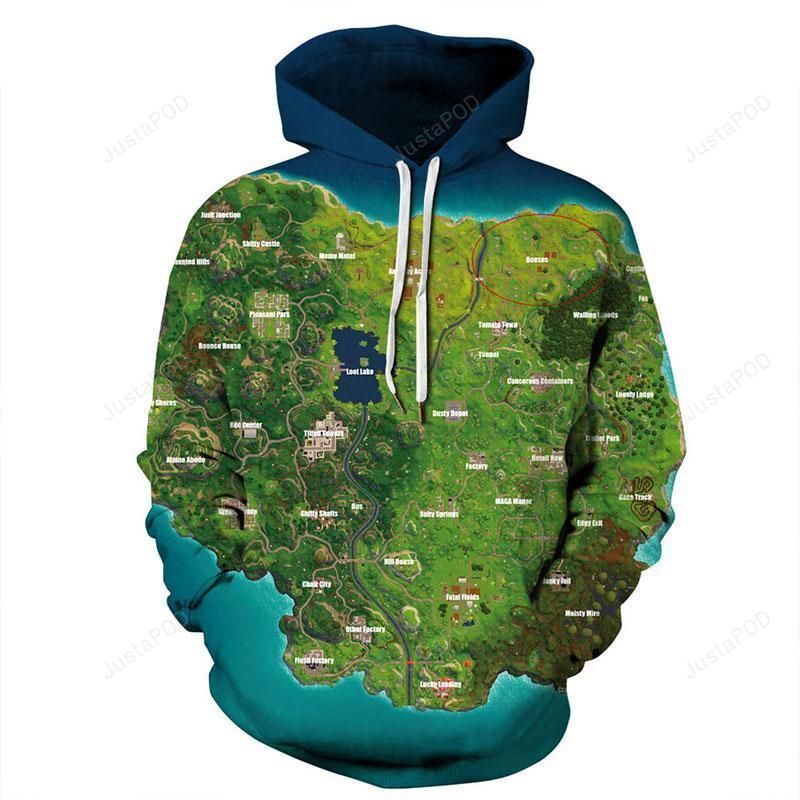 Youth & Adult Fortnite Map 3D Hoodie For Men Women All Over 3D Printed Hoodie Green Fortnite 3D Hoodie For Men Women All Over 3D Printed Hoodies