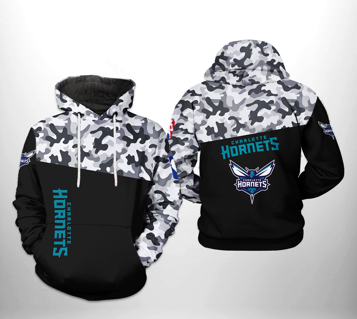 Charlotte Hornets NBA Camo Veteran Team 3D Printed Hoodie/Zipper Hoodie