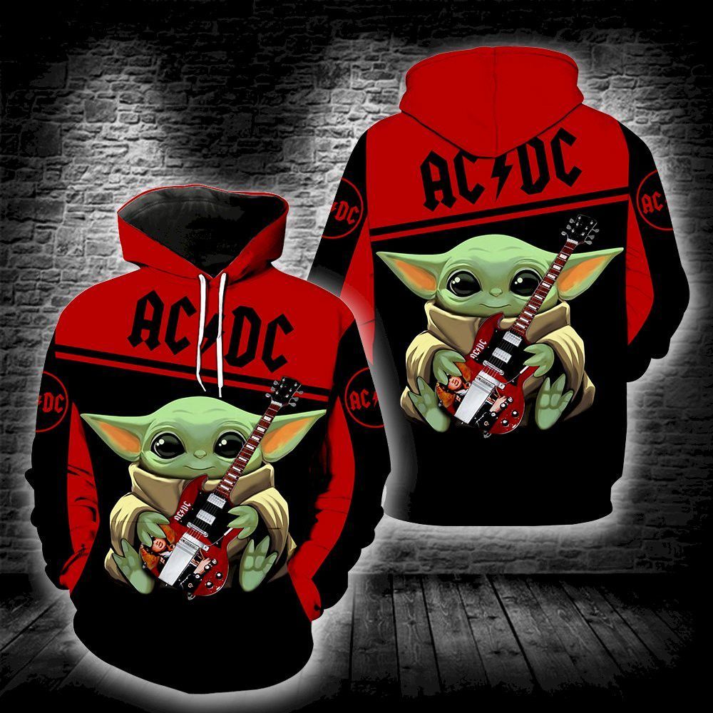 AC DC Baby Yoda New Full All Over Print 3D Hoodie For Men And Women