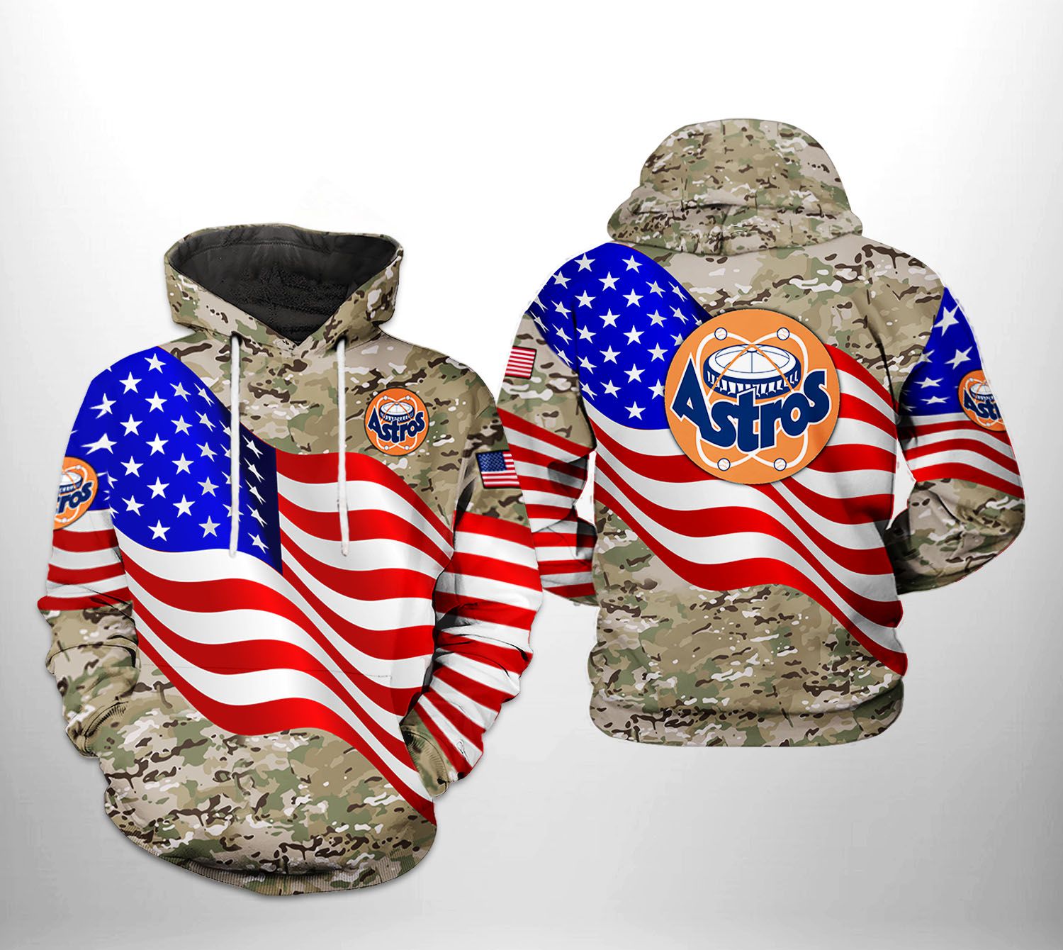 Houston Astros MLB US Flag Camo Veteran 3D Printed Hoodie/Zipper Hoodie