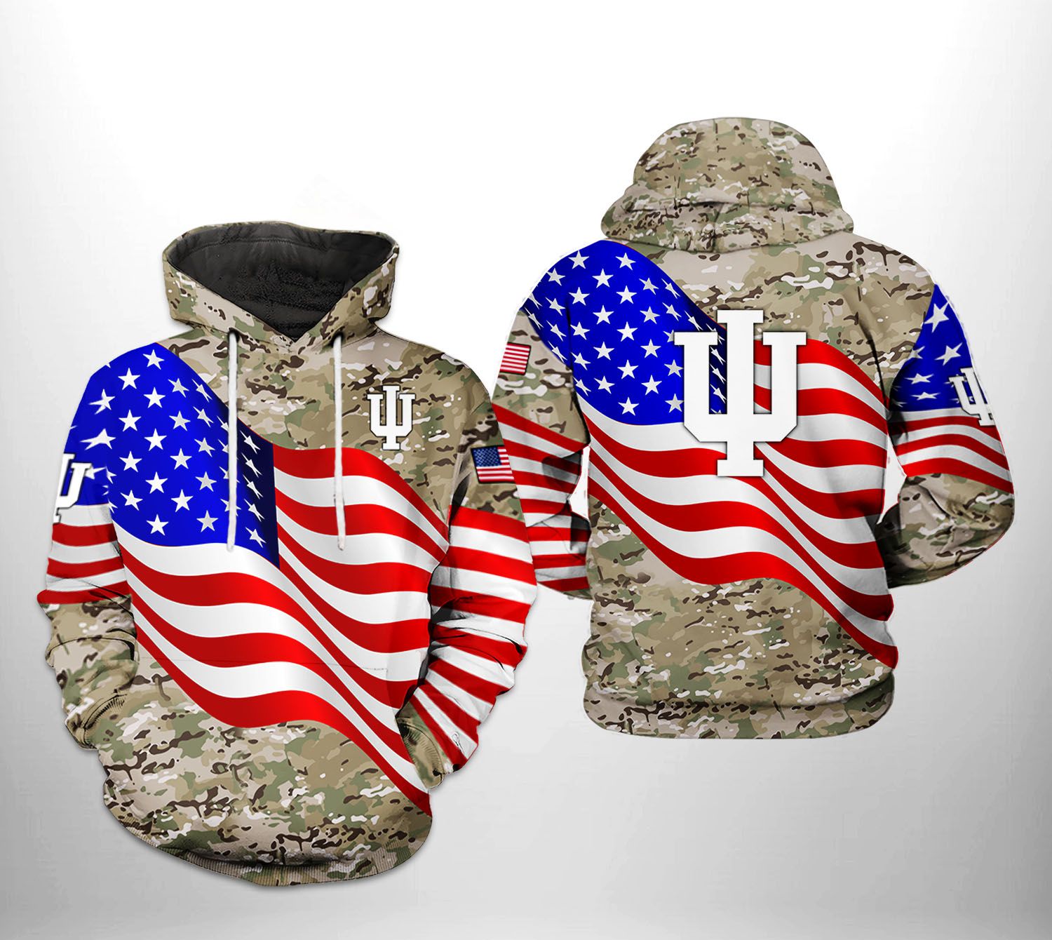 Indiana Hoosiers NCAA US Flag Camo Veteran 3D Printed Hoodie/Zipper Hoodie