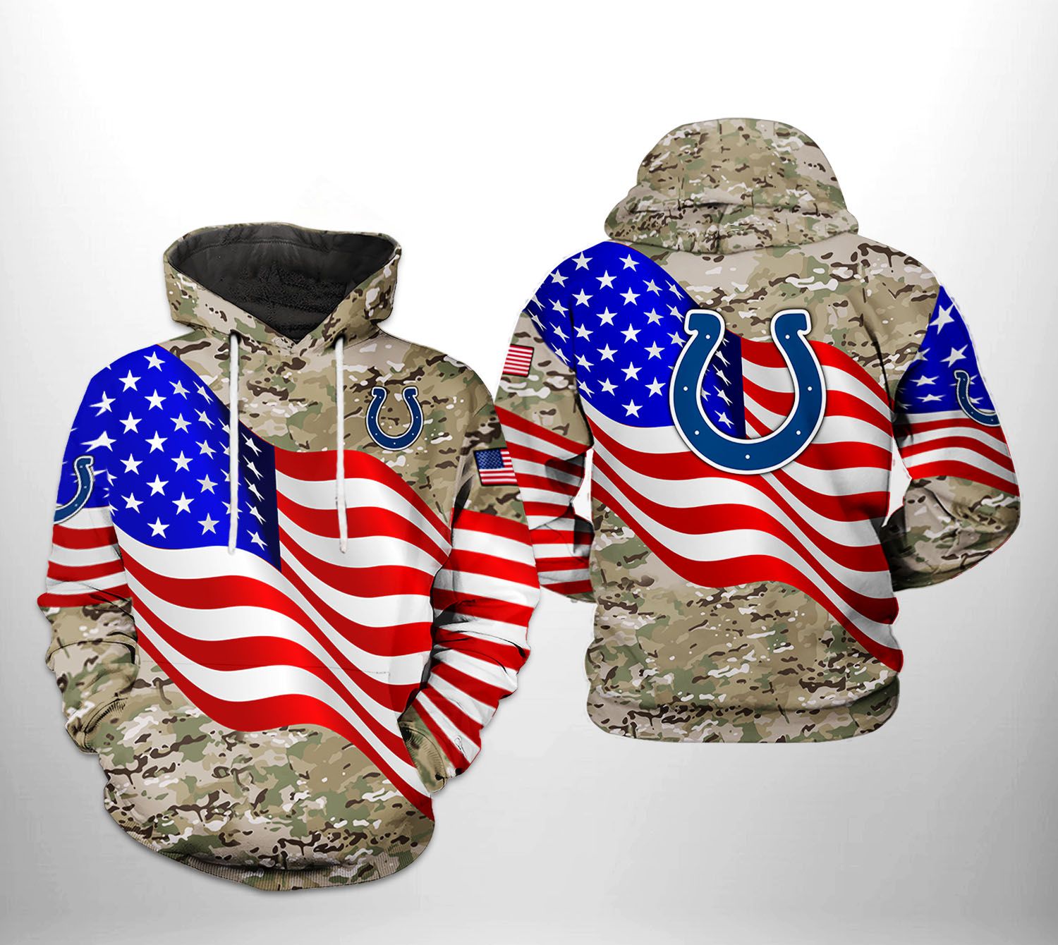 Indianapolis Colts NFL US Flag Camo Veteran Team 3D Printed Hoodie/Zipper Hoodie
