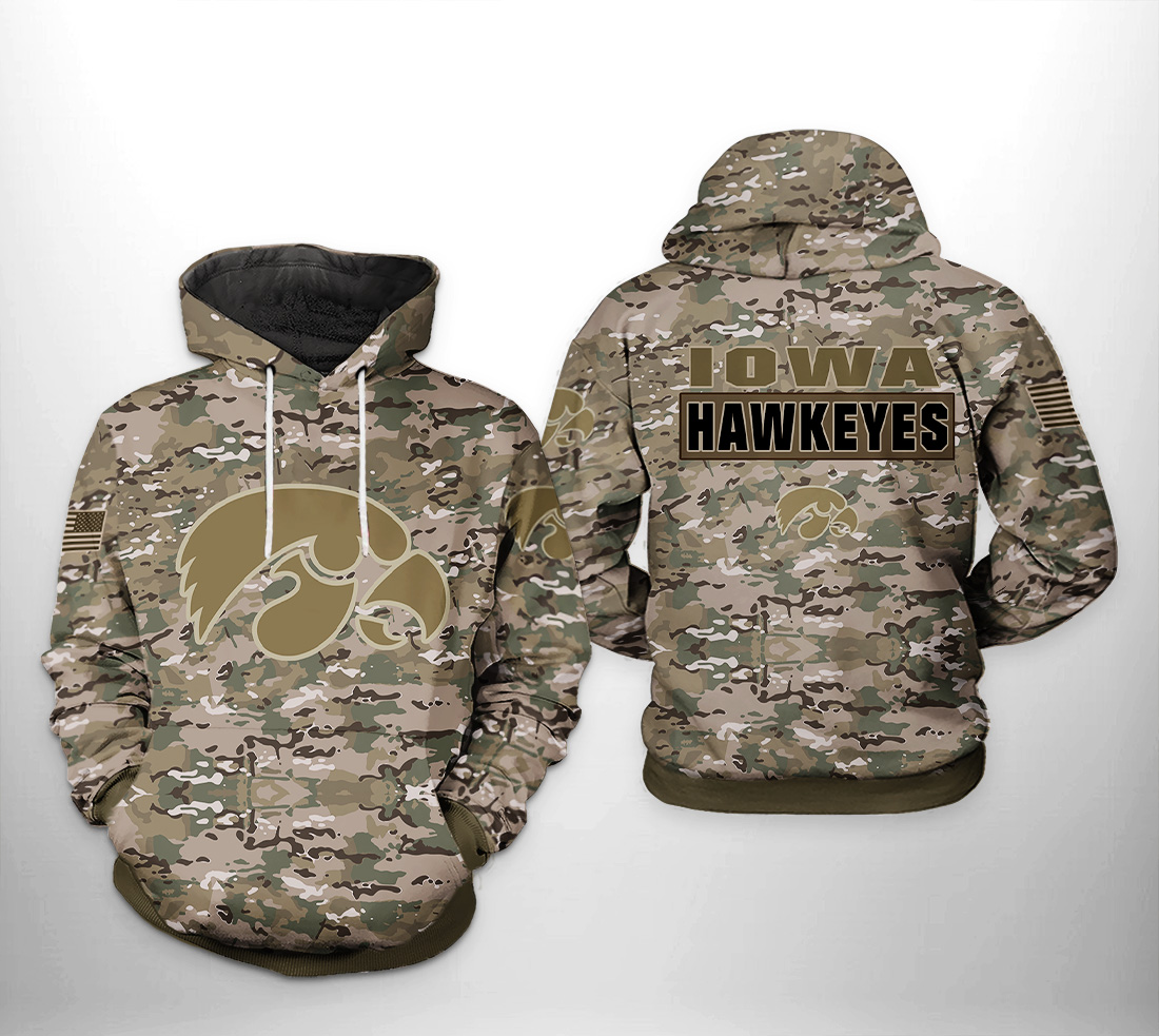 Iowa Hawkeyes NCAA Camo Veteran 3D Printed Hoodie/Zipper Hoodie