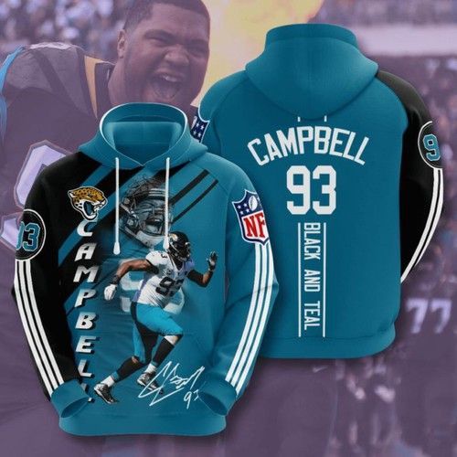 Jacksonville Jaguars Number 93 Pullover And Zippered Hoodies Custom 3d Graphic Printed 3d Hoodie All Over Print Hoodie For Men For Women