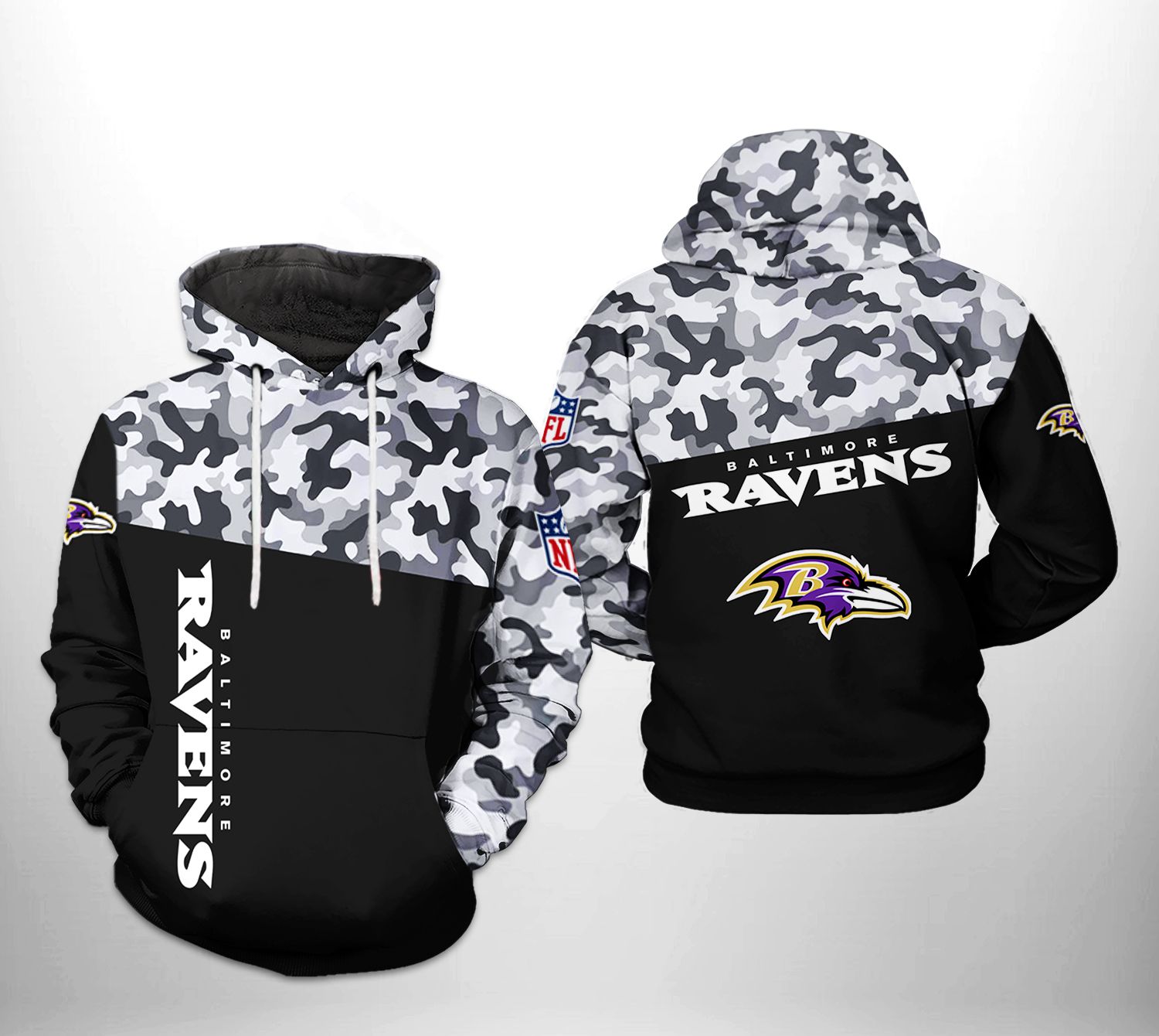 Baltimore Ravens NFL Camo Veteran Team 3D Printed Hoodie/Zipper Hoodie